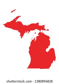 Red Map of US Federal State of Michigan