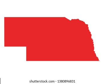 Red Map of US Federal State of Nebraska