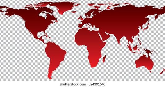 Red map of world on transparent background. Vector illustration