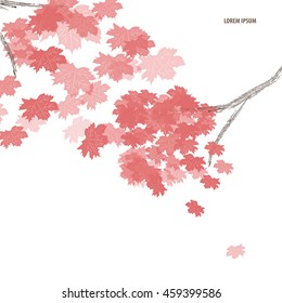 Red maple branch in autumn, leaves falling. Vector illustration for postcard or brochure design