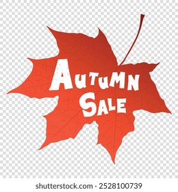 Red maple leaf for Autumn sale with transparent background. Good  for ad posts, web posts, sale ads, banners, stickers