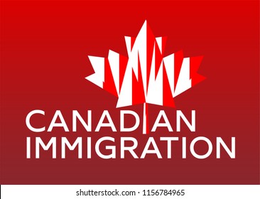 Red maple leaf from Canada flag. Live work and Study in Canada. Canadian immigration logo vector. Concept of immigration and migration programs, Services and Free Online services