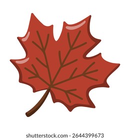 Red maple leaf in cartoon flat style. Autumn season accessory. Seasonal fall object. Vector isolated illustration 