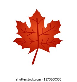 Red maple leaf flat icon isolated on white background. Vector illustration. Leaf symbol.