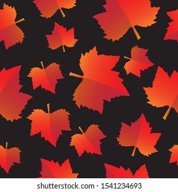 red Maple leaf flat lay style black background. seamless pattern vector illustrations eps10