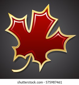 Red maple leaf in the golden cut. Isolated object. Vector illustration.