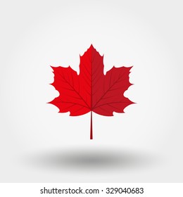 Red maple leaf. Icon for web and mobile applications. Vector illustration on a white background. Flat design style.