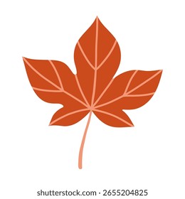 Folha de bordo vermelha isolada sobre fundo branco. Folha outono simples para padrão, banner, adesivo. Olá, cartão de outono. Ilustração de vetor plano.