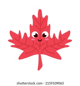 personaje kawaii de hoja de arce roja