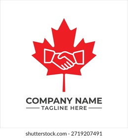 Logotipo rojo de la hoja del arce con el símbolo del apretón de manos para la asociación empresarial canadiense