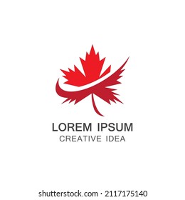 Red Maple leaf logo illustration.