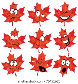 red maple leaf mascot with many expressions