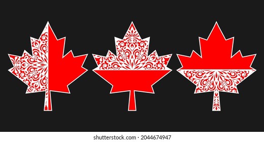 Red maple leaf with openwork pattern and place for your text.Three variants of the festive monogram.