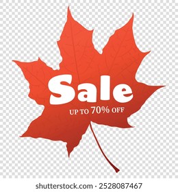 Red maple leaf for sale up to 70% off with transparent background. Good  for ad posts, web posts, sale ads, banners, stickers