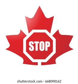 red maple leaf with stop sign-vector drawing