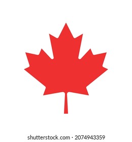 Red maple leaf, symbol of Canada. The emblem of the Canadian maple leaf, depicted on the flag of Canada. Isolated illustration, vector sign.
