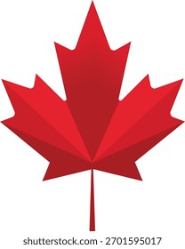 Red maple leaf symbol with geometric facets and stem Canada nature