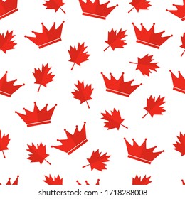 Red maple leaves and crown Canadian seamless pattern. Victoria day in Canada background. Vector template for Canadian holiday party invitation, greeting card, flyer, fabric, textile, etc.