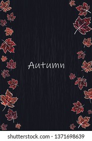 Red maple leaves on blackboard background vector for decoration on autumn festival events.
