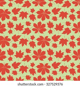 Red maple leaves on green background illustration