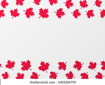 Red maple leaves paper cut vector background. Canada Day celebration concept. Simple realistic backdrop with shadows and gradients.