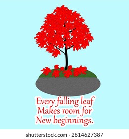Red Maple Tree Falling Leaf Inspirational Quote on Minimal Background Positive Mindset and Personal Growth Illustration Pohon Maple Merah dengan Kutipan Inspiratif di Latar Minimalis Ilustrasi Pola Pikir Positif dan Pertumbuhan Diri