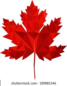 red maple-leaf by triangles, polygon vector illustration