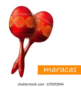 Red maracas on  white background. Musical instrument maracas. Vector illustration