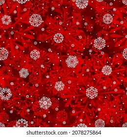 fondo repetitivo de mármol rojo con puntos blancos y copos de nieve. patrón sin costuras vectorial. ilustración de invierno. muestra de tela. papel envolvente. plantilla de diseño continuo para tarjeta de saludo, invitación