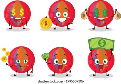 Caricatura de mármoles rojos con un timo emoticono lindo que trae dinero. Ilustración del vector