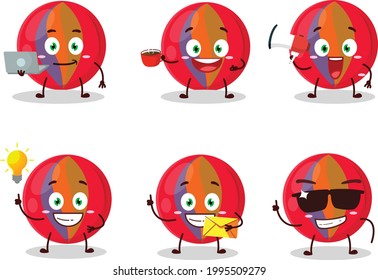 Red marbles cartoon character with various types of business emoticons. Vector illustration