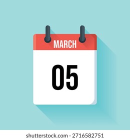 Um calendário de marcha vermelho é mostrado com a data proeminentemente exibida como a quinta.