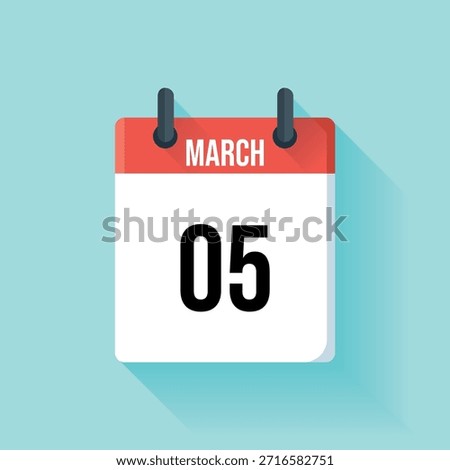 A red march calendar is shown with the date prominently displayed as the fifth.