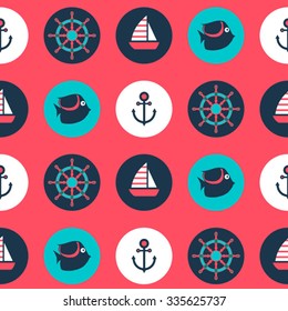 red marine cartoon seamless  vector pattern