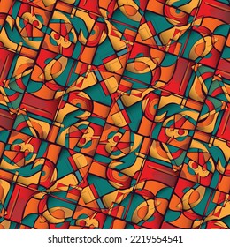 Red and marine colour gradient linear background with different geometric shape  elements. Modern graphic pattern illustration template