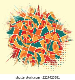 Red and marine colour year linear background with different geometric shape  elements. Modern graphic pattern illustration template