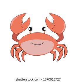 Red marine crab with big claws and a smiling face, happy cartoon style