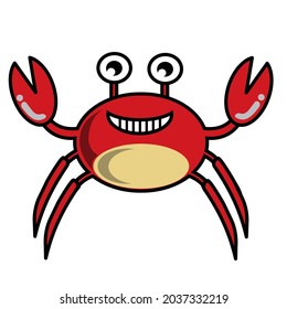 red marine crab with big claws and a smiling face, cartoon style