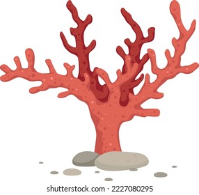 Red marine fingers reef. Underwater cartoon coral