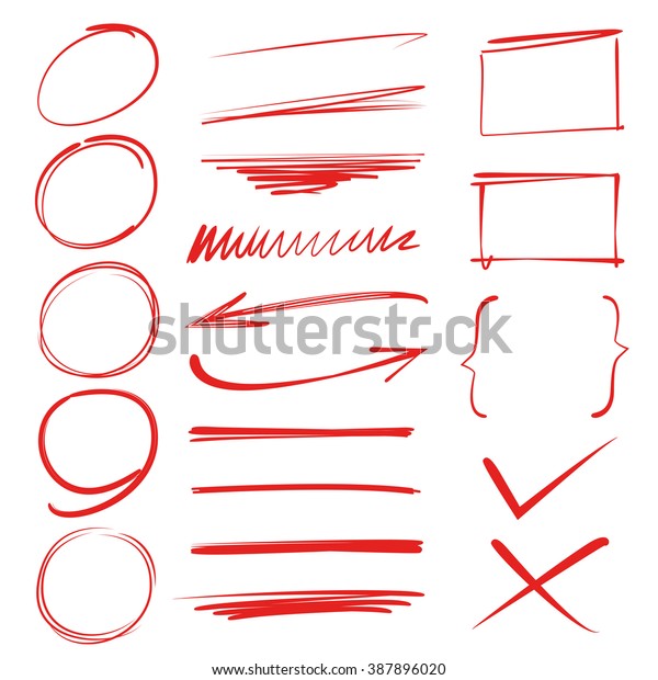 赤いマーカーエレメント 蛍光ペンエレメント 円記号 矢印 下線 ブラシ線 のベクター画像素材 ロイヤリティフリー