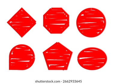 Red Marker Geometric Shapes lines stripes, Highlighter hand drawing doodle, Marker scribble for text box, background, frames, highlighting text, decorative elements on transparent background