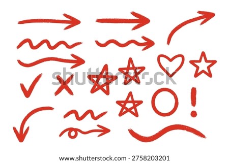 Red Marker Hand Drawn Arrows Stars Heart and Symbols