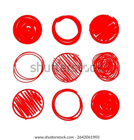 Red marker highlight circle shapes line frames, Highlighter hand drawing doodle, Red marker scribble decorative elements Vector illustration