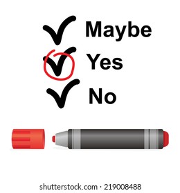 Red marker, highlighter pen with cap, isolated on a white background. Realistic vector illustration.
