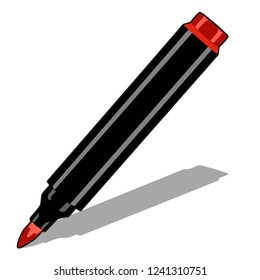 Red marker isolated on white background. Vector cartoon close-up illustration.