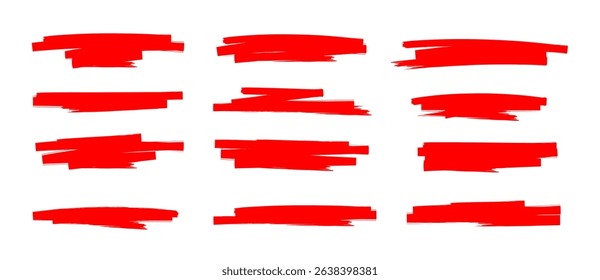 Red marker lines stripes, Highlighter hand drawing doodle, Red marker scribble for text box, background, frames, highlighting text, decorative elements on transparent background