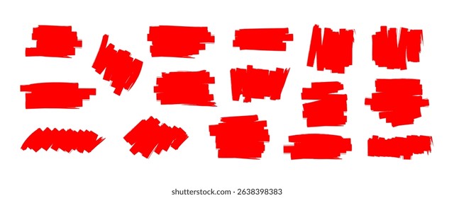 Red marker lines stripes, Highlighter hand drawing doodle, Red marker scribble for text box, background, frames, highlighting text, decorative elements on transparent background