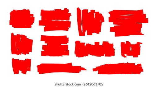 Red marker lines stripes, Highlighter hand drawing doodle, Red marker scribble for text box, background, frames, highlighting text, decorative elements on transparent background