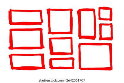 Red marker lines stripes, Highlighter hand drawing doodle, Red marker scribble for text box, background, frames, highlighting text, decorative elements on transparent background