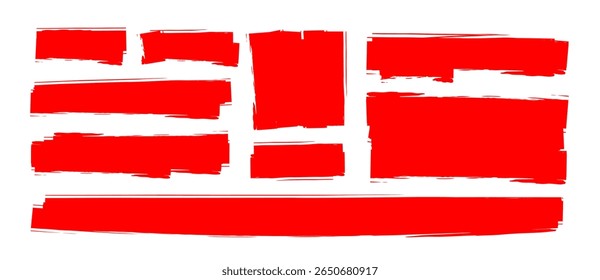 Red marker lines stripes, Highlighter hand drawing doodle, Red marker scribble for text box, background, frames, highlighting text, decorative elements on transparent background